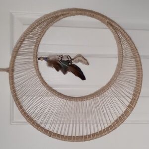 Handmade Crescent Shaped Dream Catcher With Quartz Geode and Pheasant Feathers